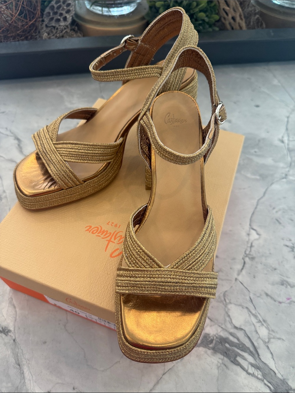 Castaner Metallic Gold Braided Platform Sandals